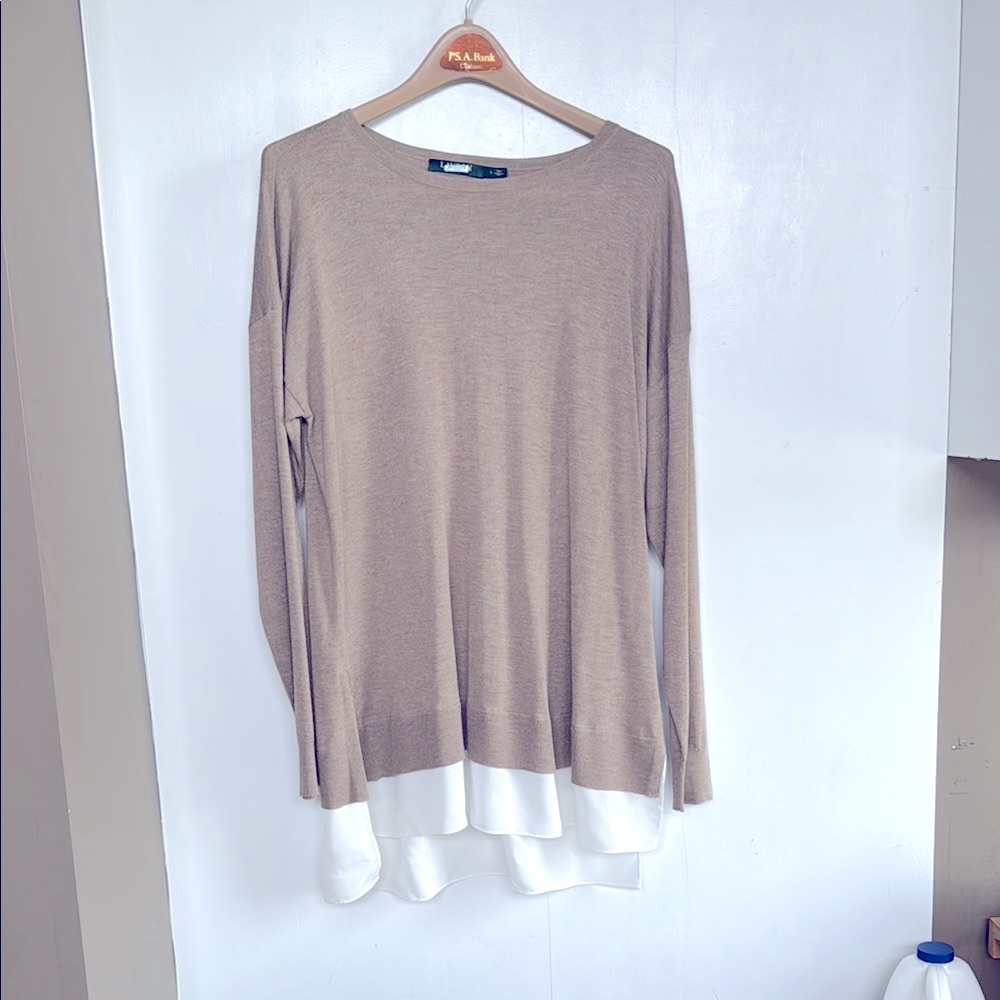 Lauren Tan and White Layered Long Sleeve Top
